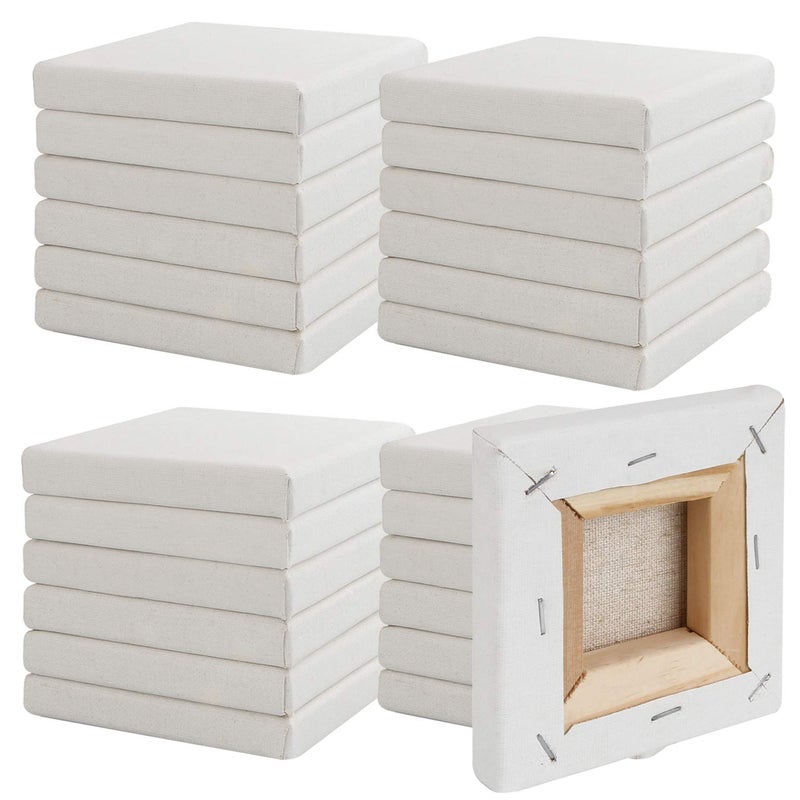 CBTONE 24 Pack Mini Canvas Panels 4" x 4", 100% Small Cotton Stretched Canvas Boards for Painting Craft Drawing Small Acrylics Canvas - Image 1